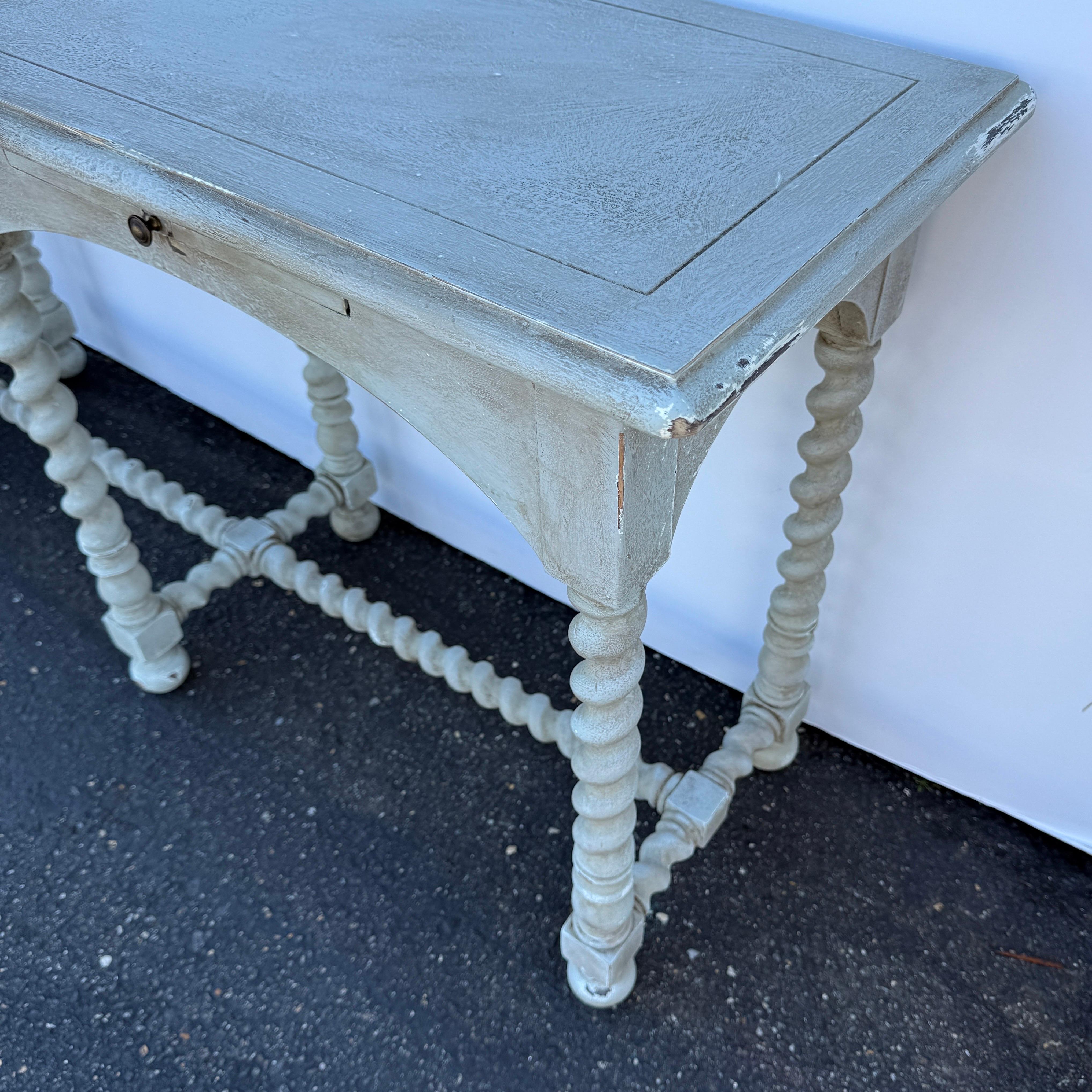 English Barley Twist Wood Painted Console Table For Sale 1