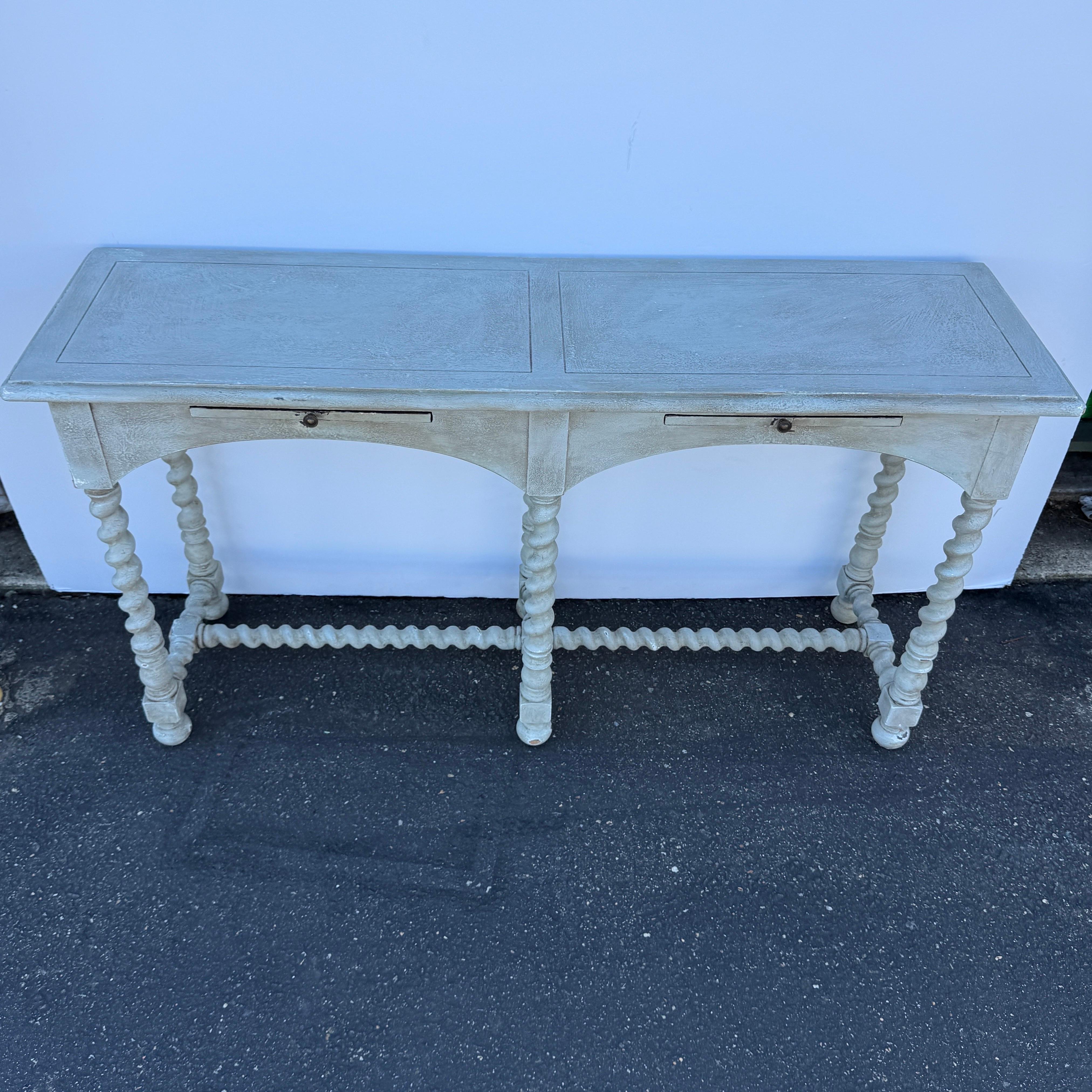 English Barley Twist Wood Painted Console Table For Sale 2