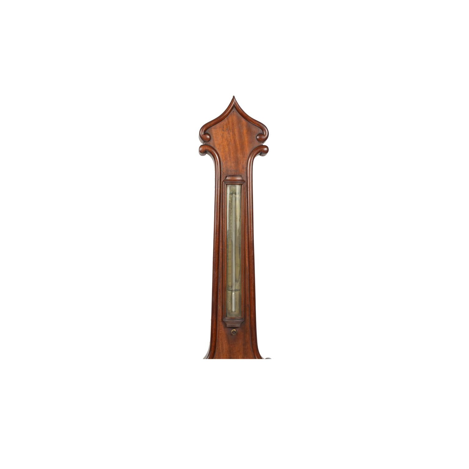 British English Barometer Mounted on a Wooden Plank Elegantly Carved