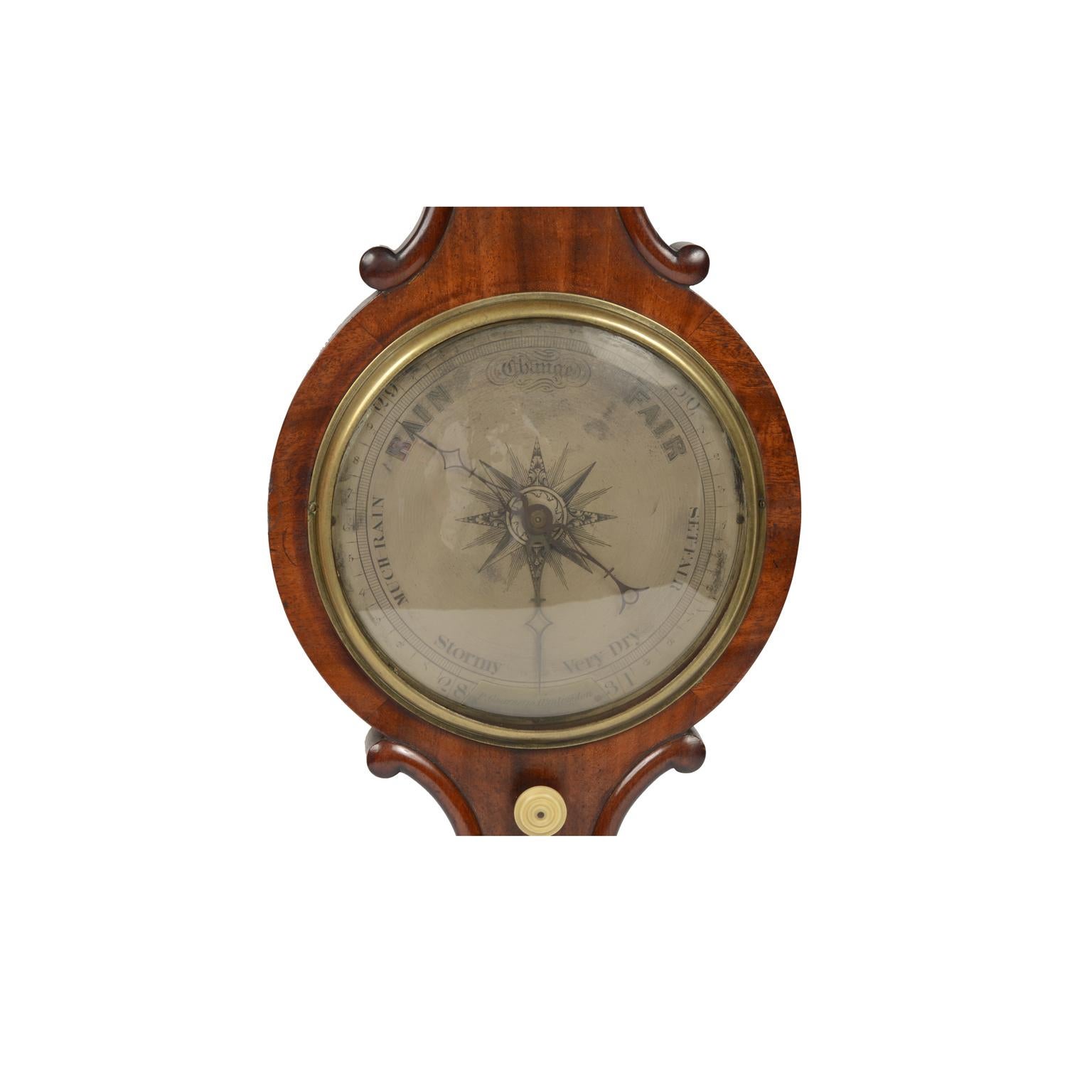 English Barometer Mounted on a Wooden Plank Elegantly Carved In Excellent Condition In Milan, IT