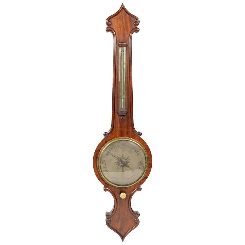 English Barometer Mounted on a Wooden Plank Elegantly Carved