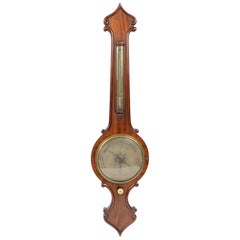 English Barometer Mounted on a Wooden Plank Elegantly Carved