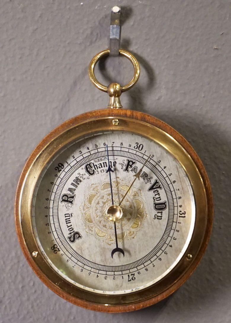 20th Century English Barometer of Brass in Wood Housing For Sale