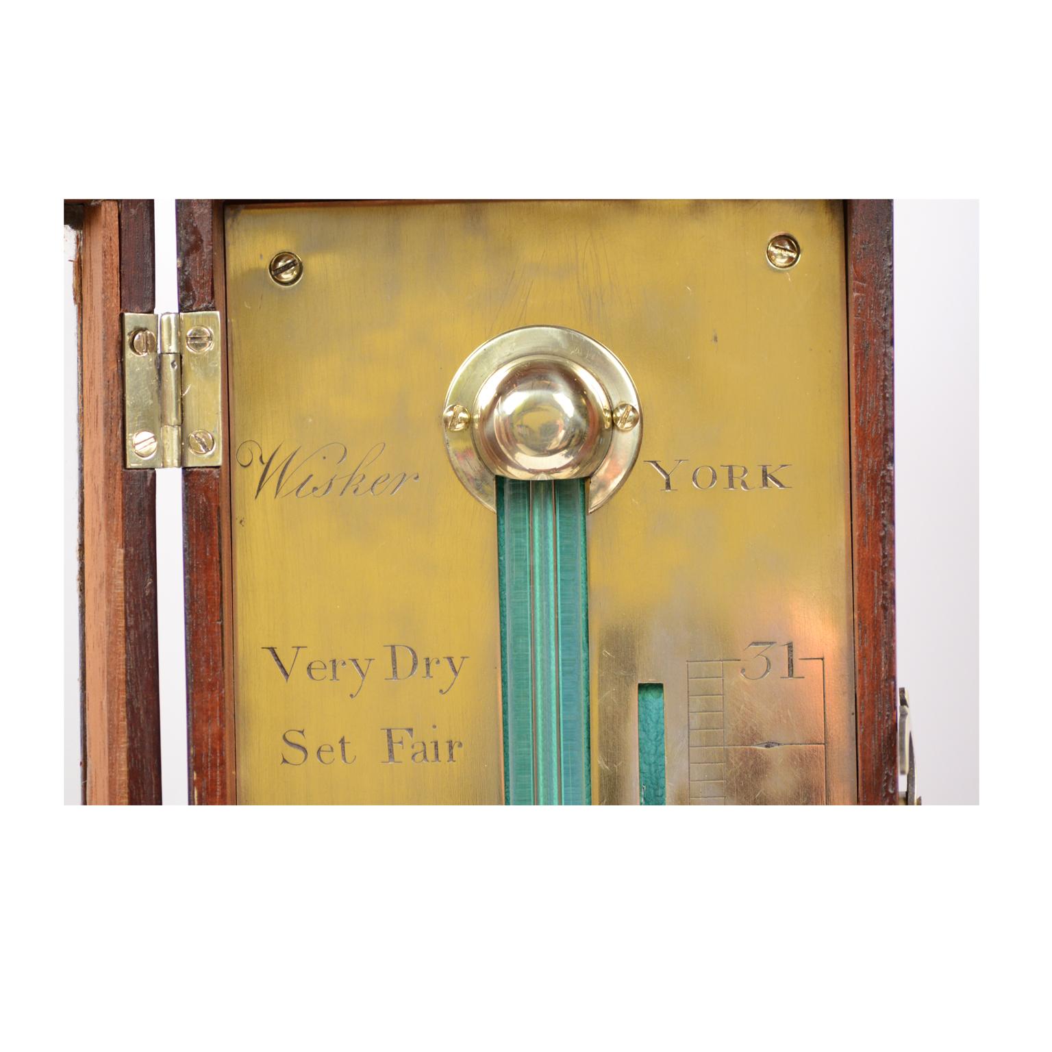 British 19th Century Mahogany Barometer Wisker York Antique Weather Measuring Instrument