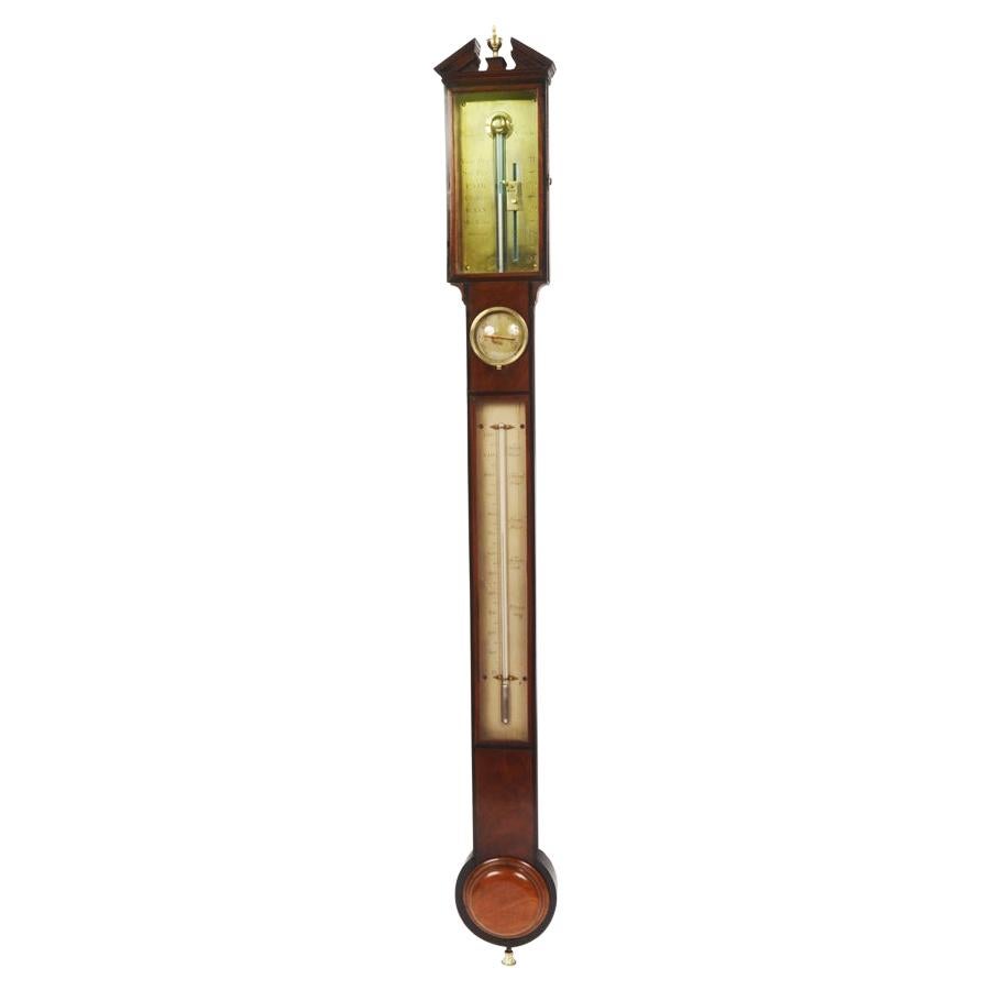 19th Century Mahogany Barometer Wisker York Antique Weather Measuring Instrument
