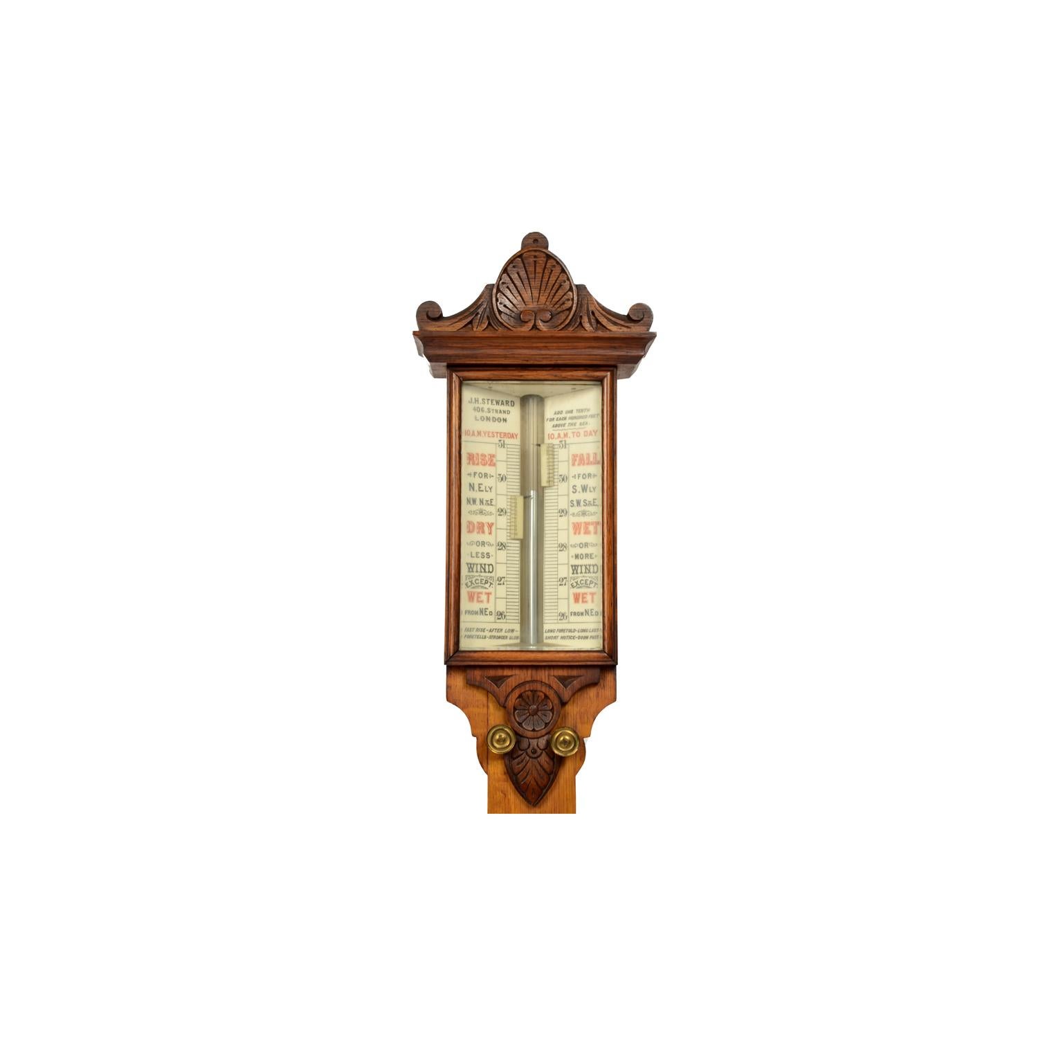 Late 19th Century J. H. Stewar Barometer and Thermometer Antique Weather Misure 7