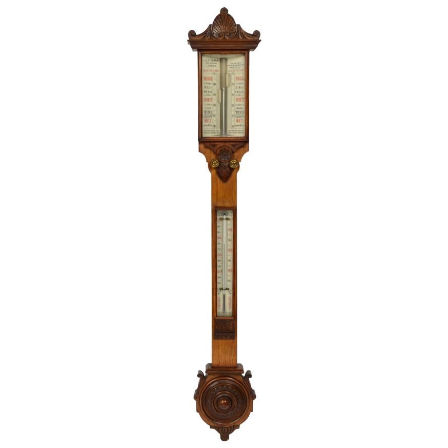 Late 19th Century J. H. Stewar Barometer and Thermometer Antique Weather Misure For Sale