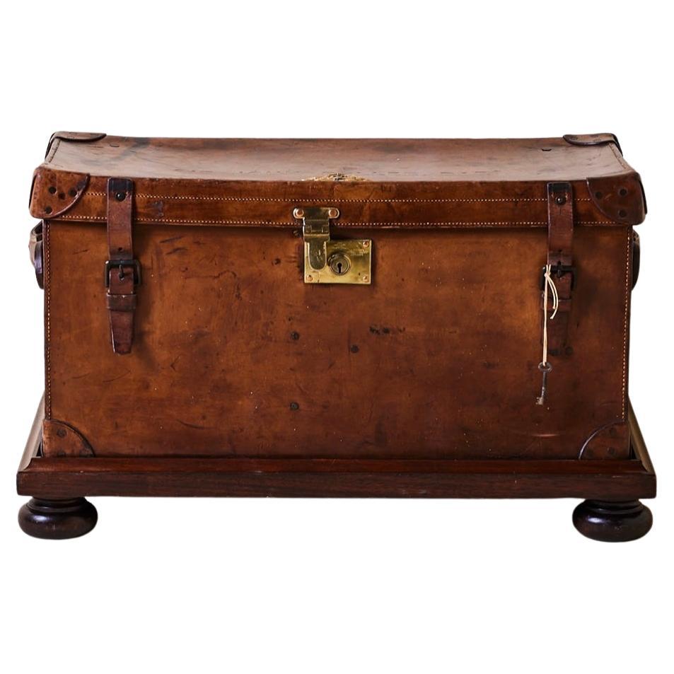 English Baronet's Leather Trunk on Stand, C. 1910 For Sale