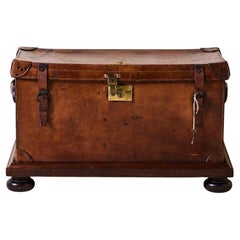 Antique English Baronet's Leather Trunk on Stand, C. 1910