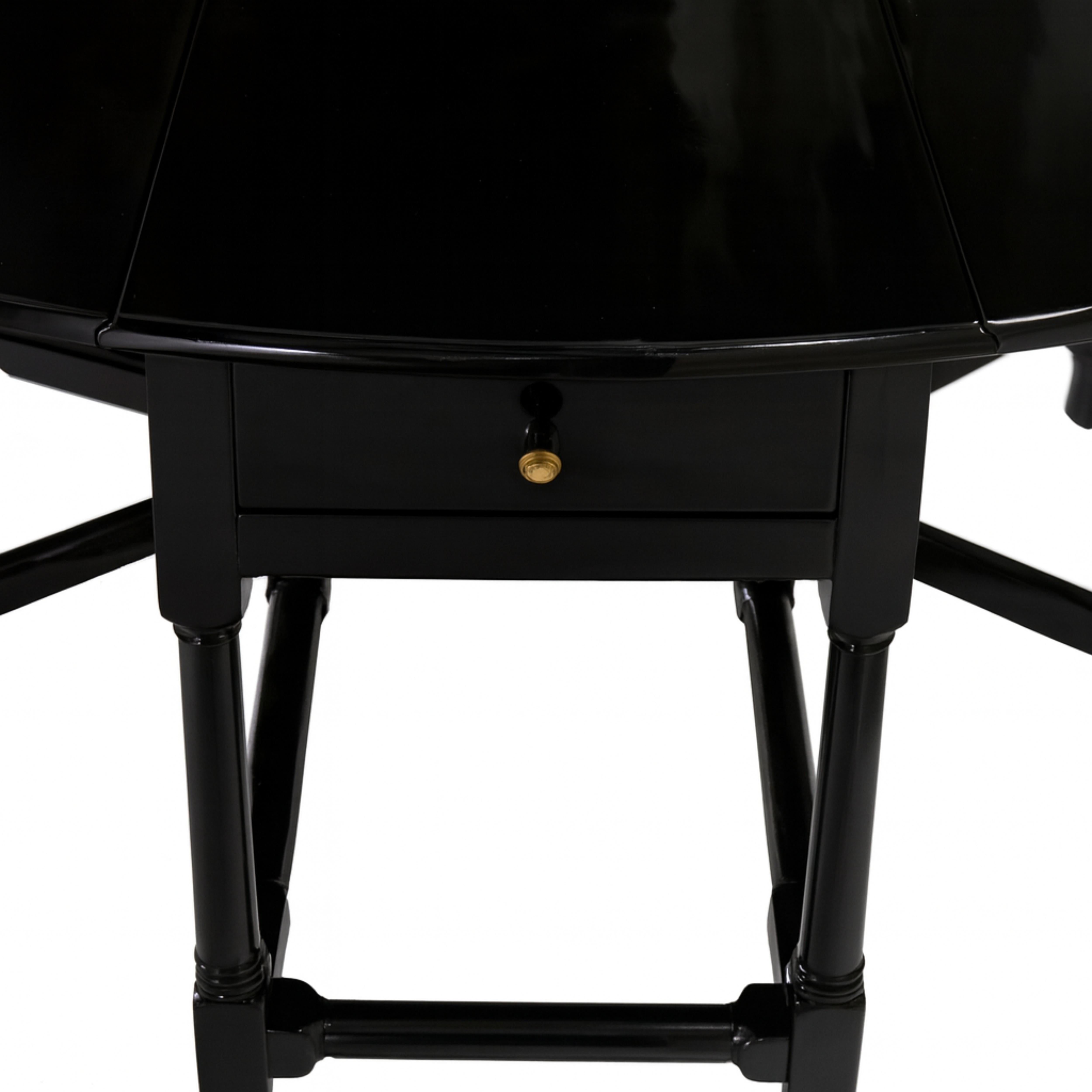 A high-end 19th-century English Baroque-style black lacquer color Gateleg dining table. Crafted from rich walnut, it features a refined 