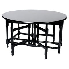 English Baroque Black Lacquer Drop Leaf Dining Table, 19th Century