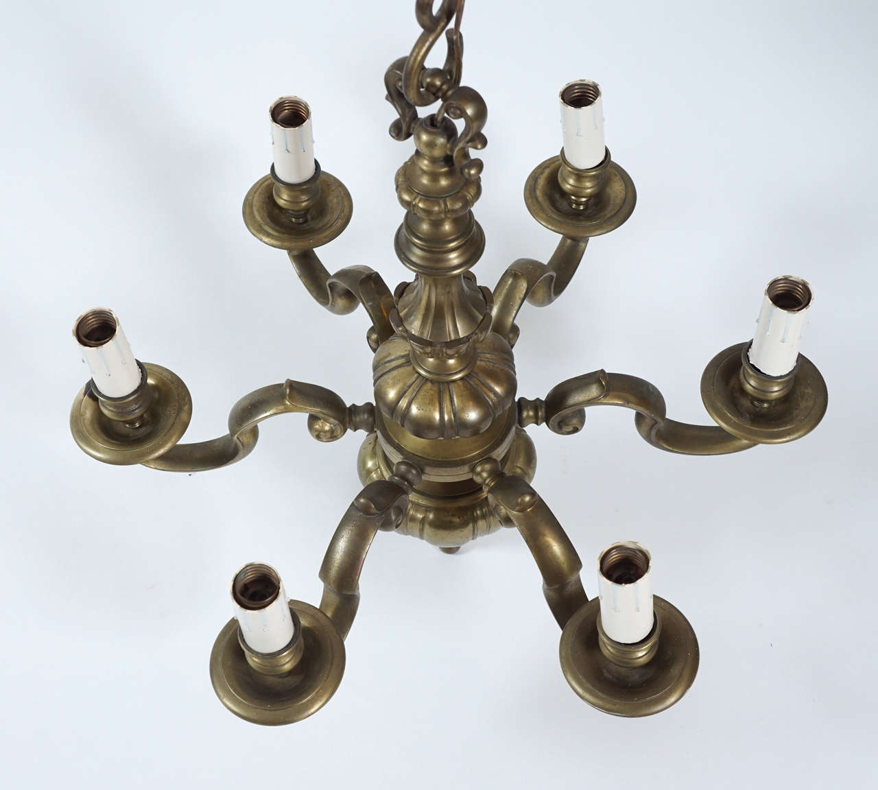 English Baroque Style Bronze Six Light Chandelier, circa 1905 2