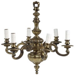 English Baroque Style Solid Bronze Six-Light Chandelier, circa 1905