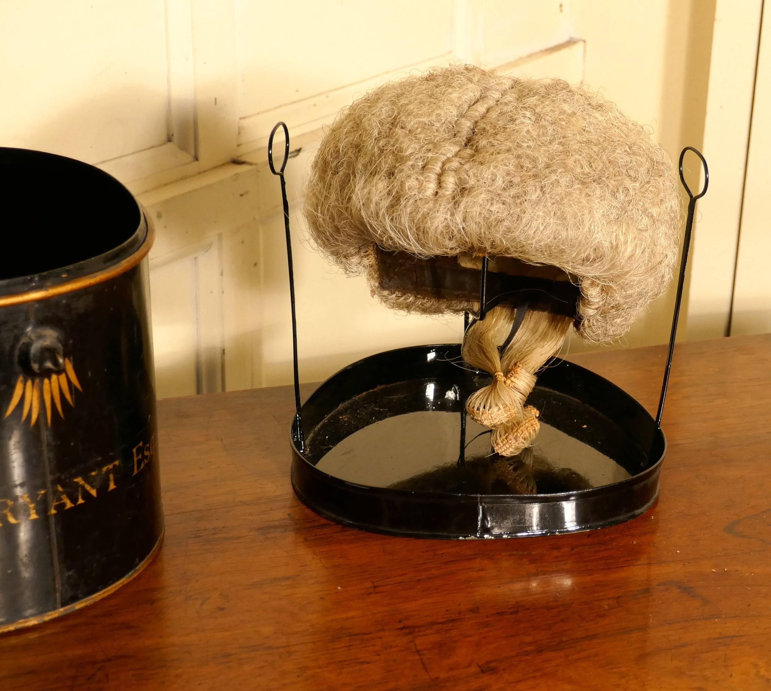 English Barrister's Bench Wig in Original Tole Box with Riser by Ravenscroft Law 2