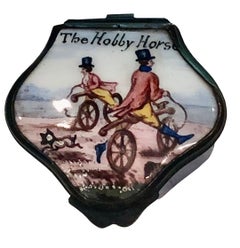 English Battersea Box Depicting Gentlemen on Hobbyhorses