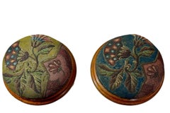 English Beaded On Velvet Round Footstools