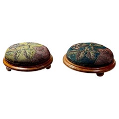 English Beaded On Velvet Round Footstools