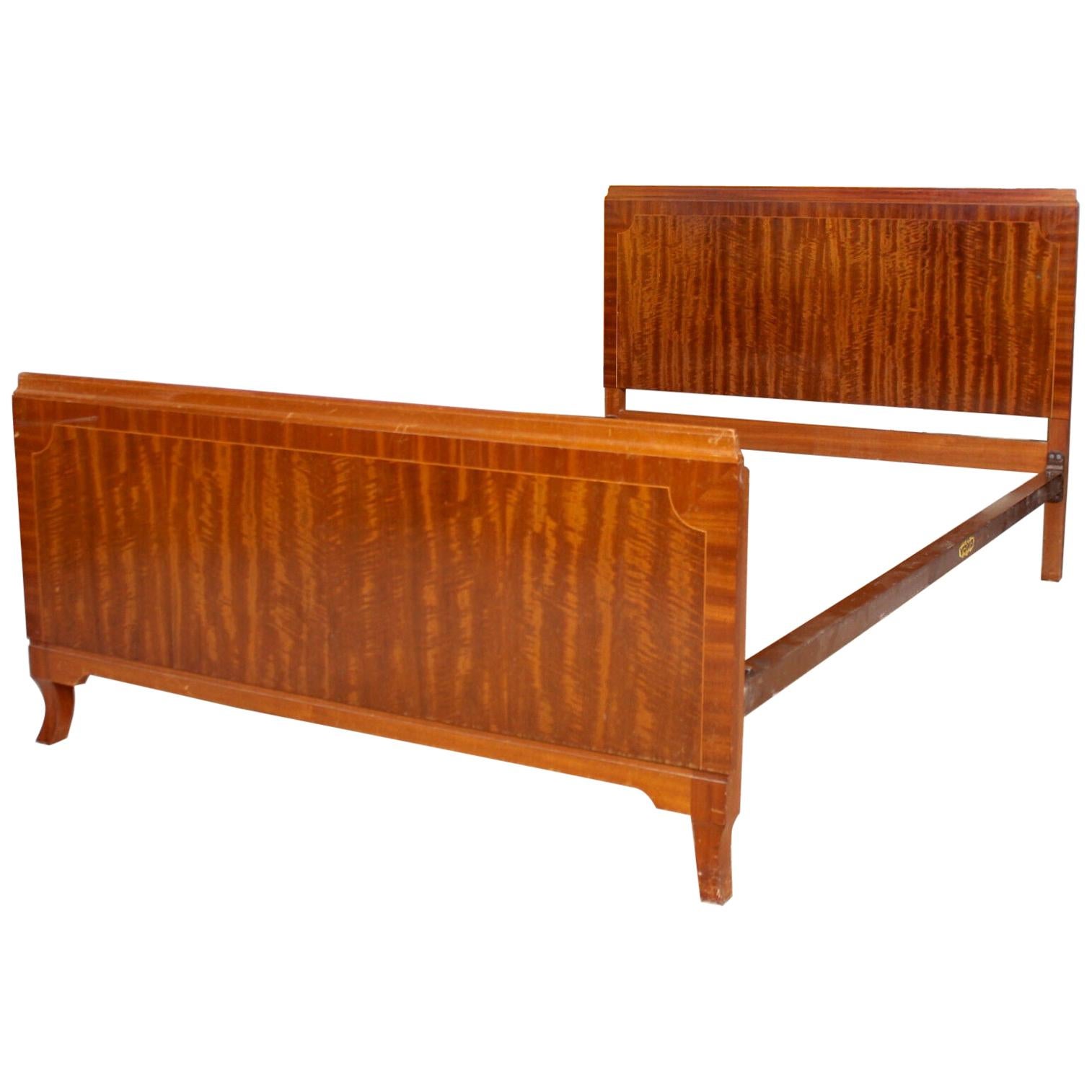 English Bed Frame Maple & Co Inlaid Mahogany For Sale
