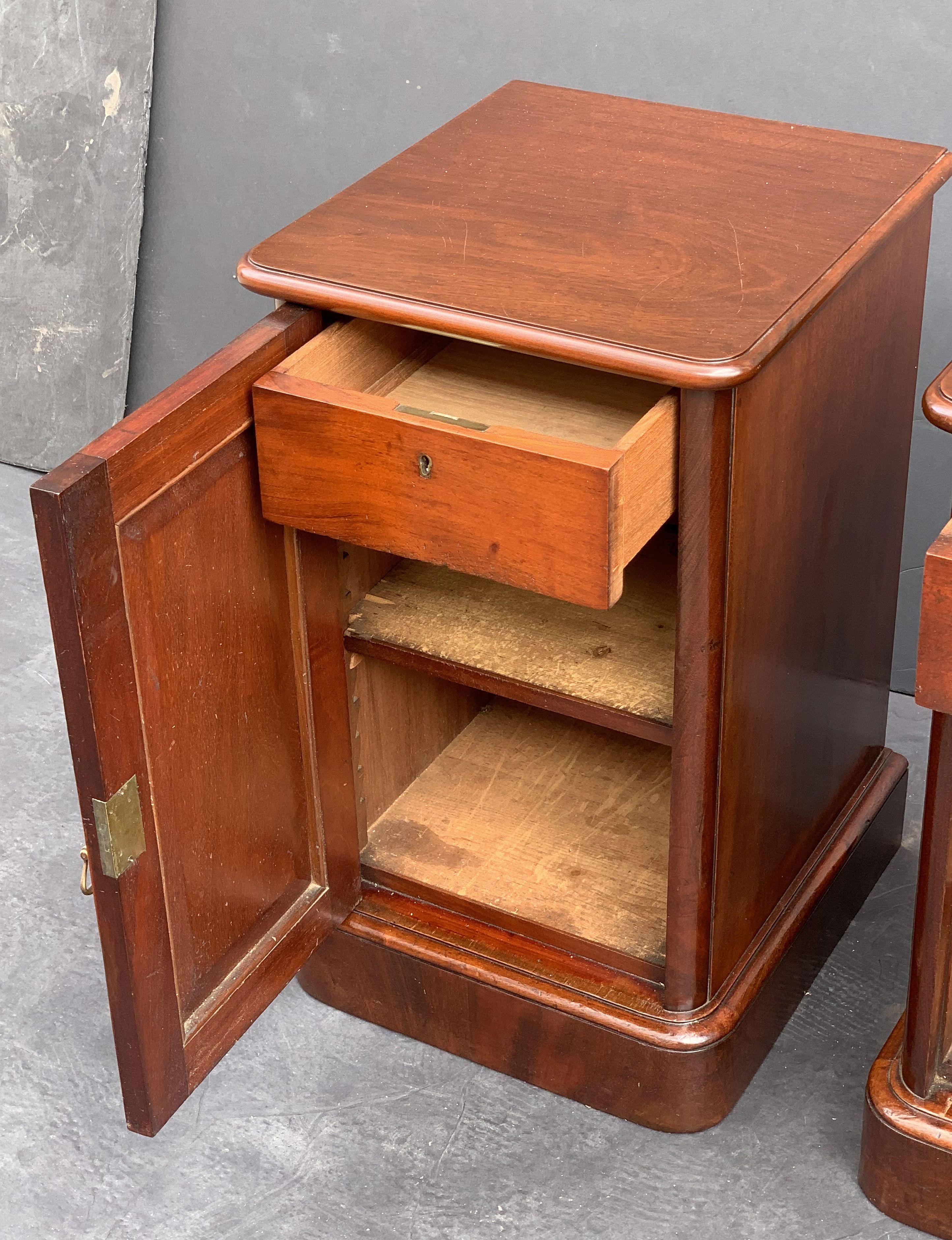 English Bedside Chests or Cabinet Nightstands of Mahogany, Priced as a Pair 11
