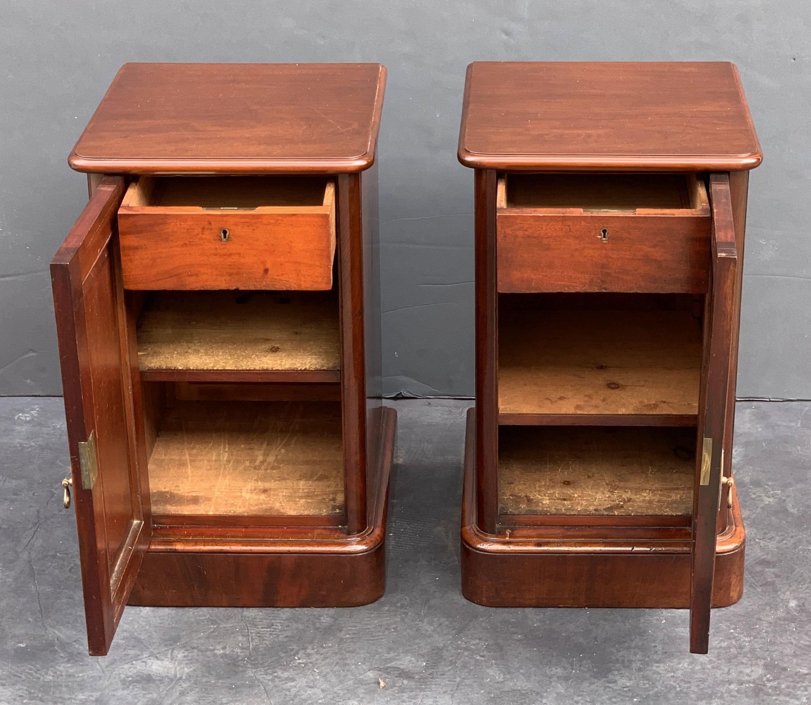 English Bedside Chests or Cabinet Nightstands of Mahogany, Priced as a Pair 12