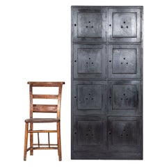 Vintage English Beech Ebonised Haberdashery Locker Cabinet