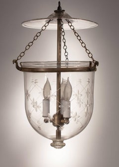 English Bell Jar Lantern with Etched Trellis Motif