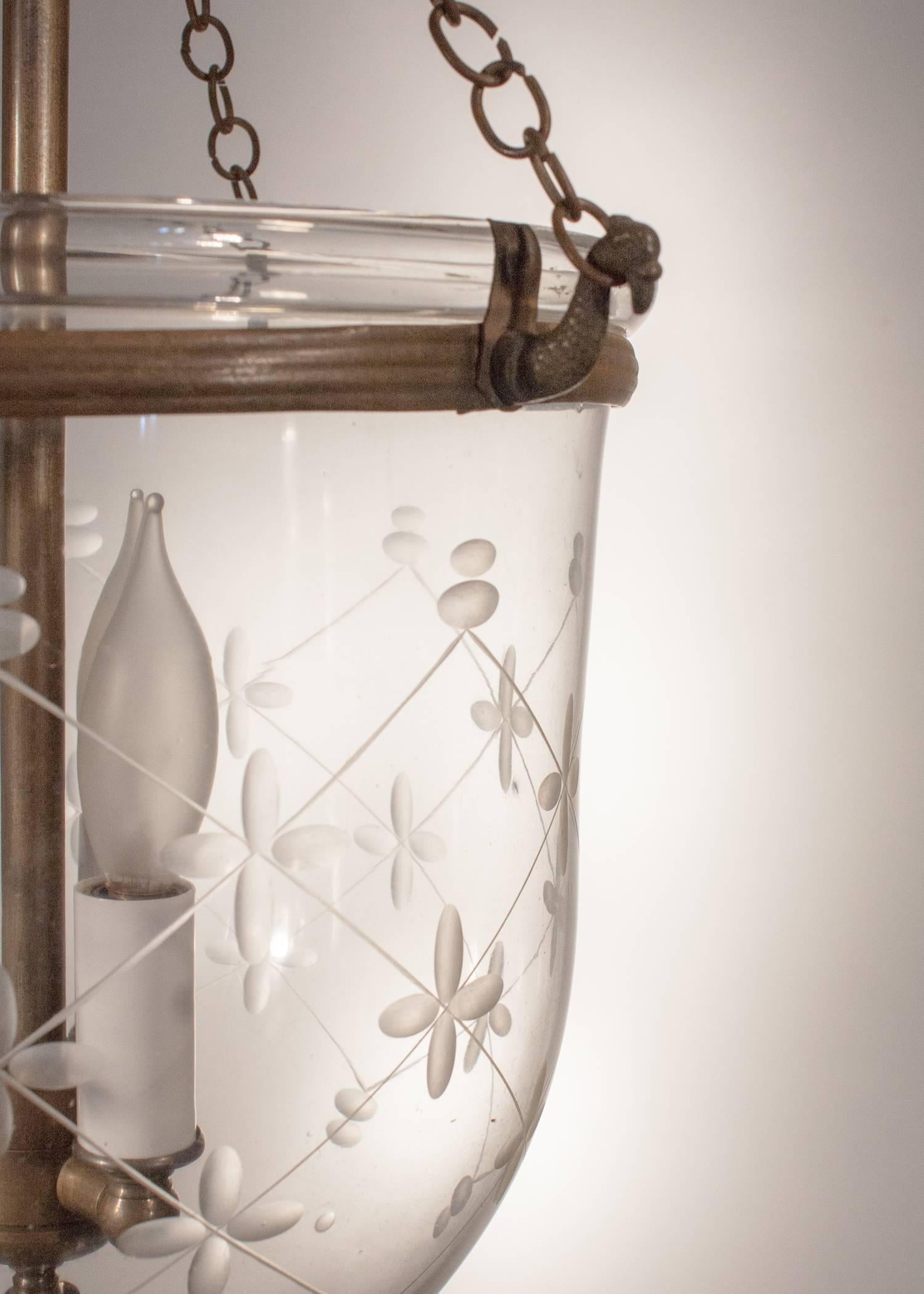 Victorian English Bell Jar Lantern with Etched Trellis Motif