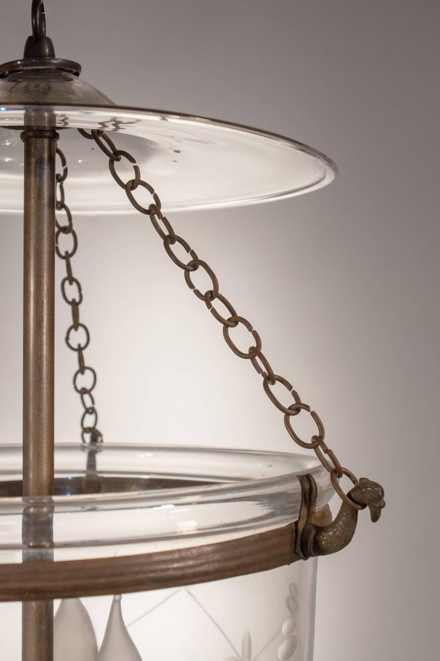 19th Century English Bell Jar Lantern with Etched Trellis Motif