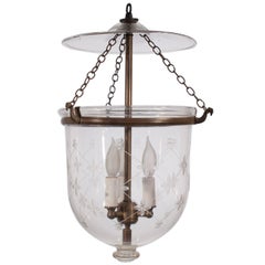 English Bell Jar Lantern with Etched Trellis Motif