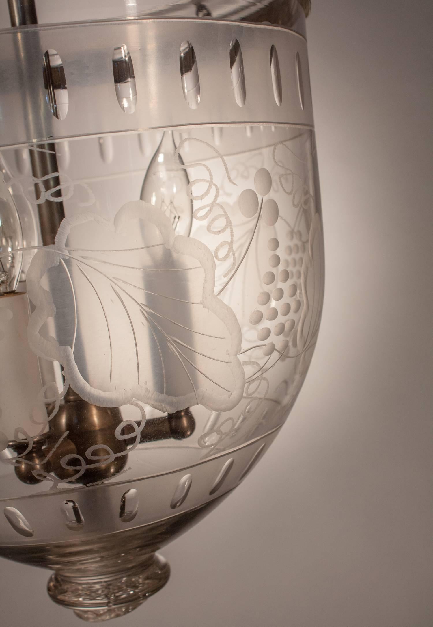 Embossed Antique Bell Jar Lantern with Etched Leaf Motif