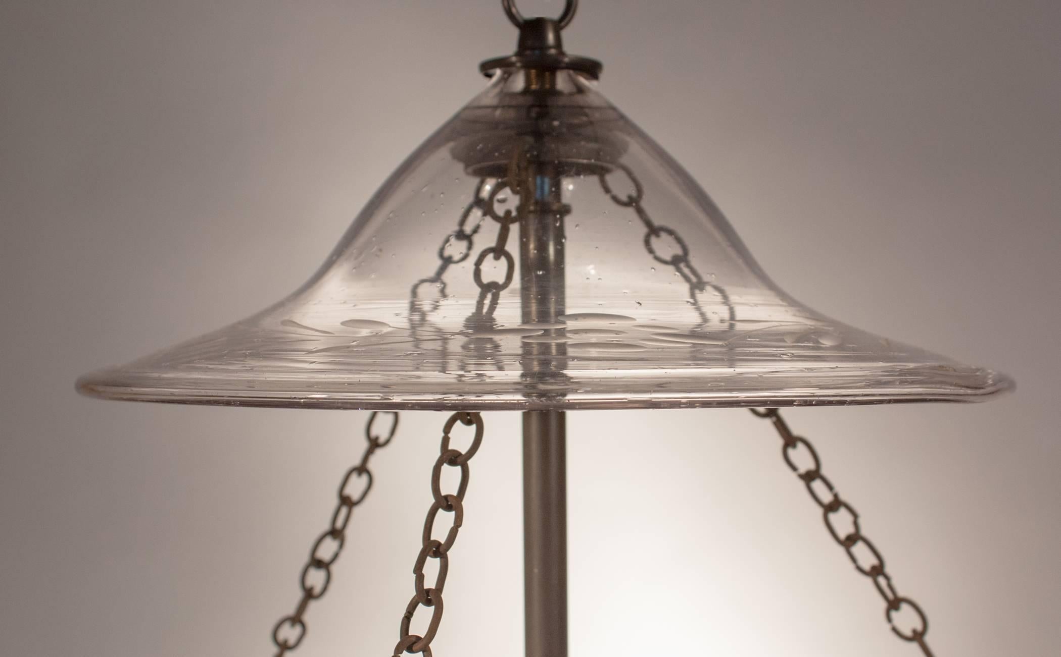Brass Antique Bell Jar Lantern with Etched Leaf Motif