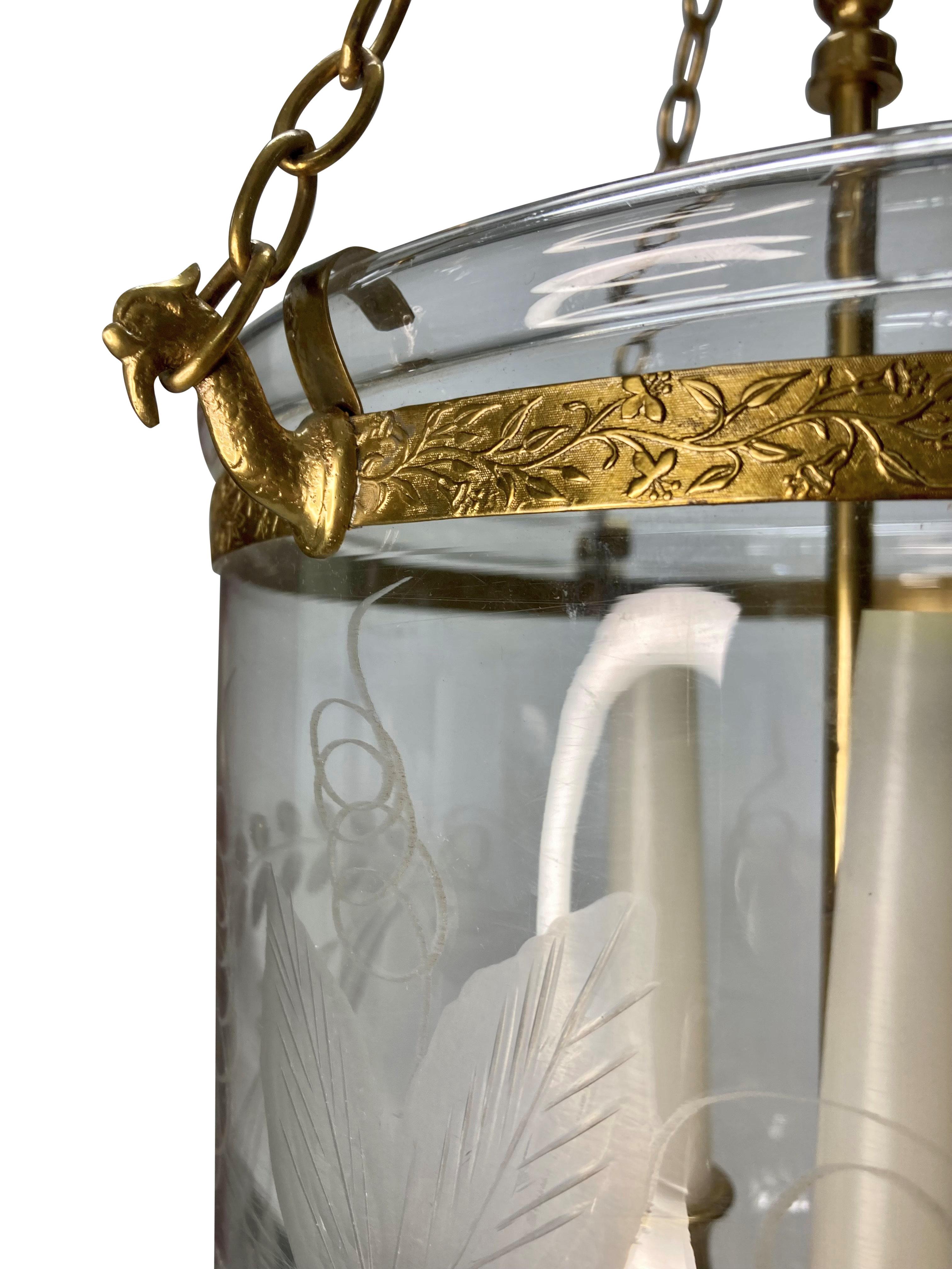 Early 20th Century English Bell Lantern With Brass Fittings & Grape Vine Design For Sale