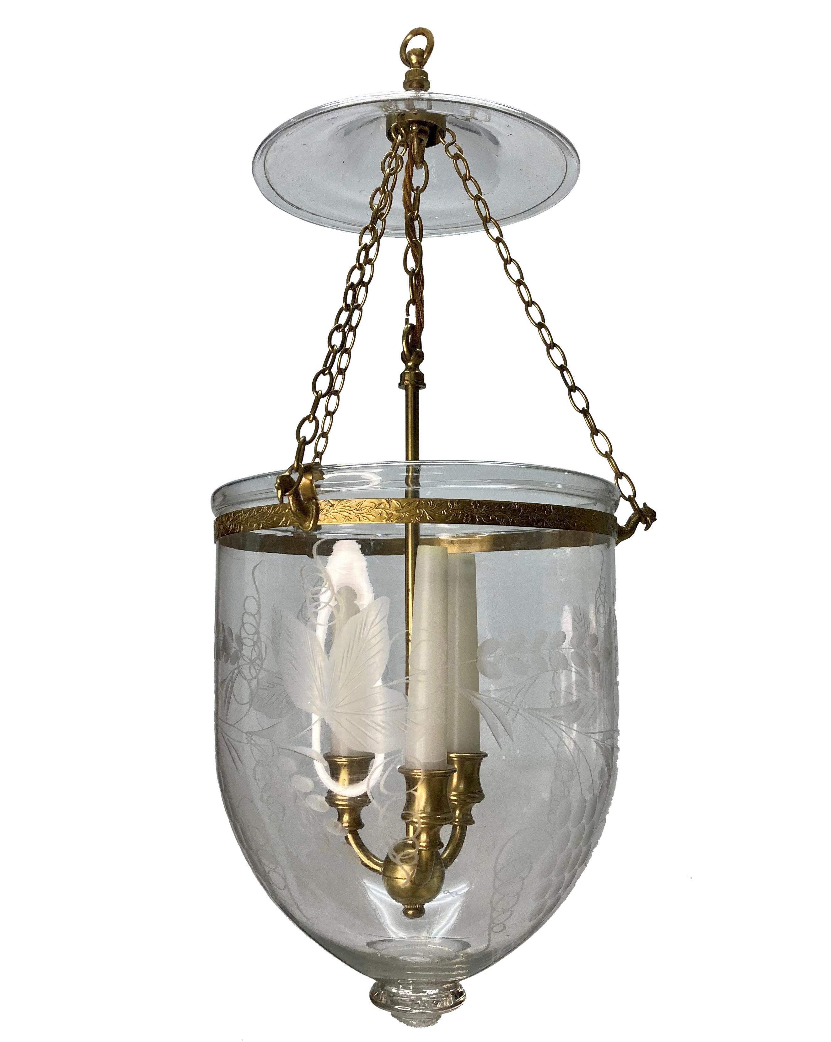 English Bell Lantern With Brass Fittings & Grape Vine Design For Sale 1