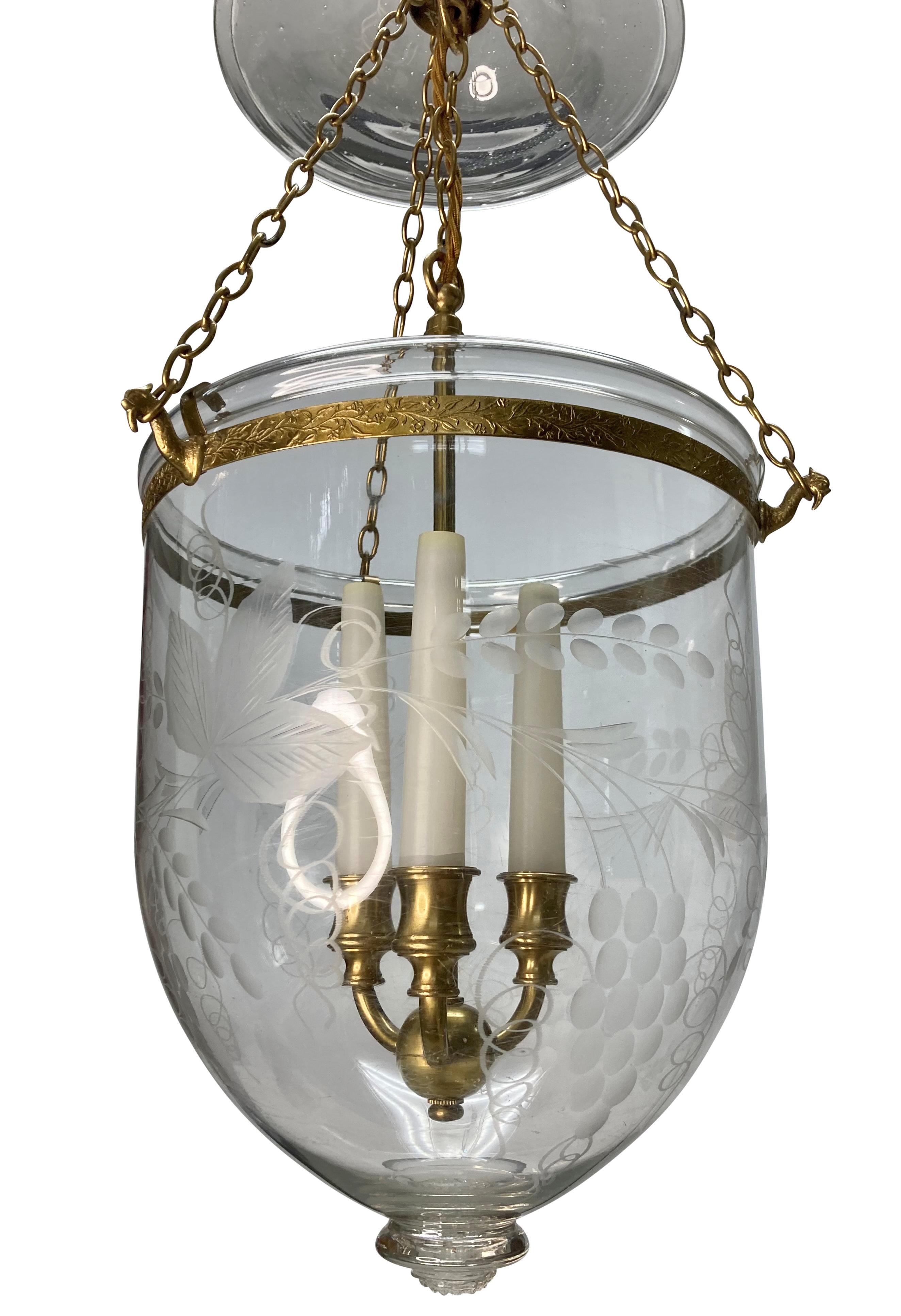 English Bell Lantern With Brass Fittings & Grape Vine Design For Sale 2