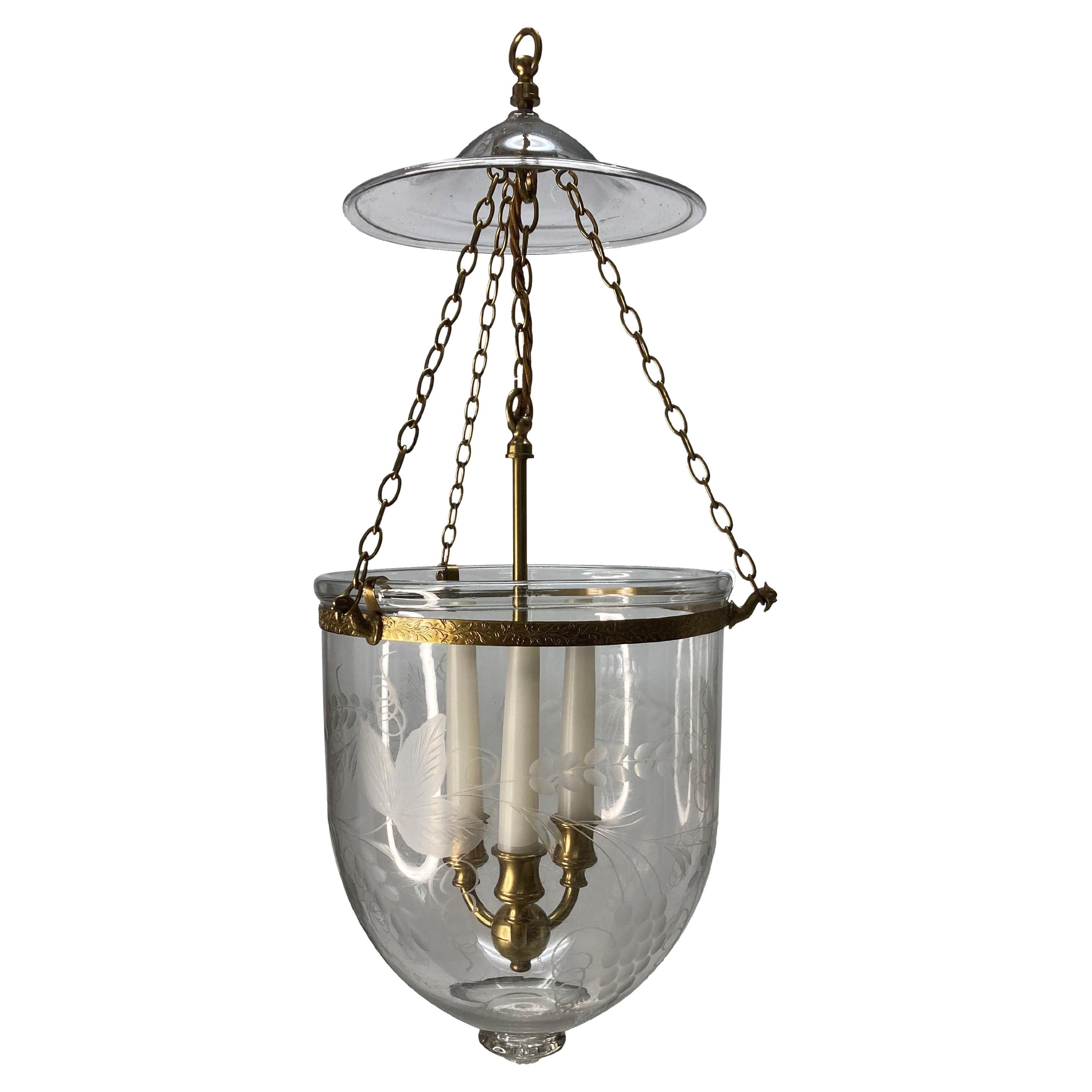 English Bell Lantern With Brass Fittings & Grape Vine Design For Sale