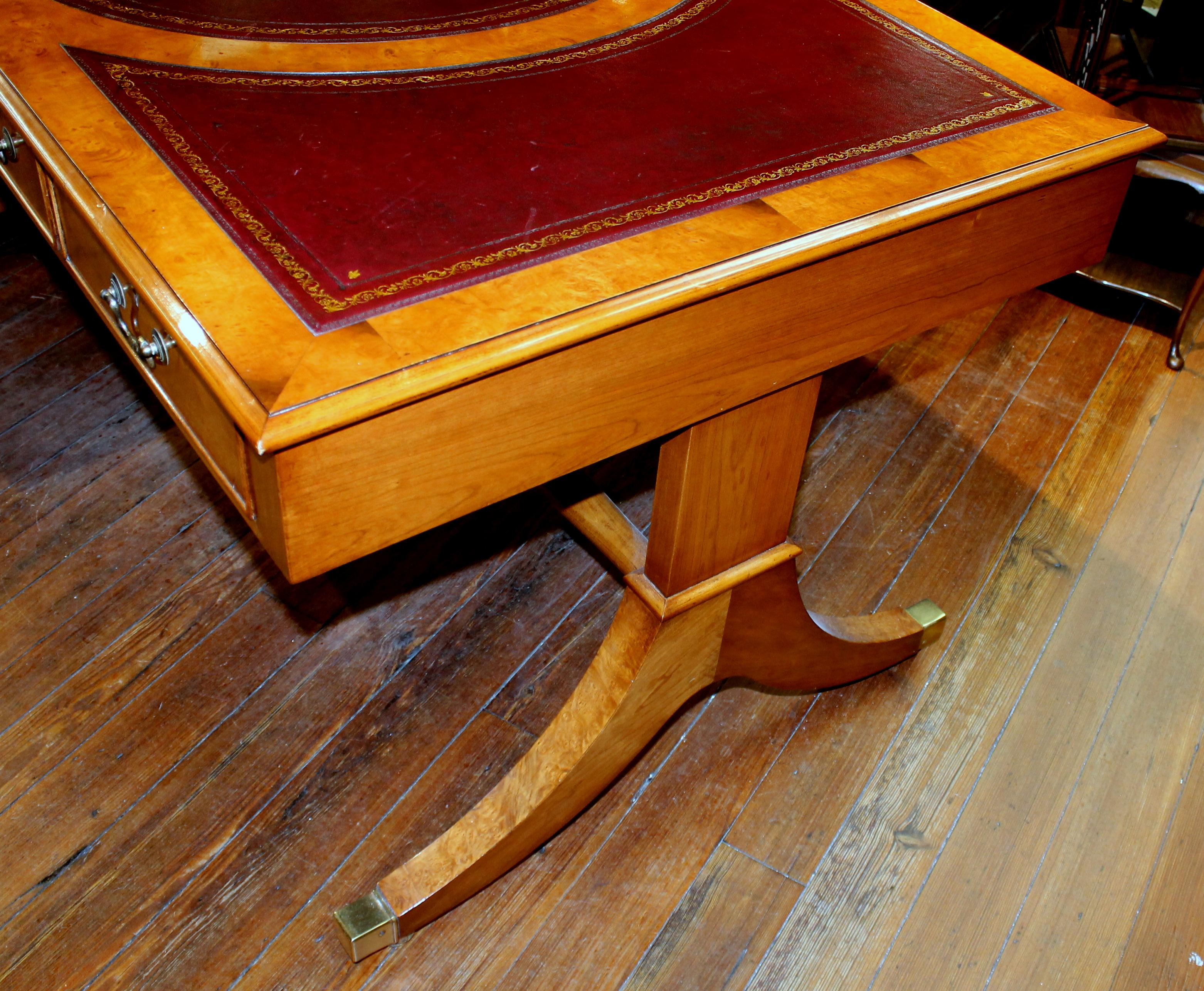 English Bench Made Burr Elm Regency Style Partner's Bureau Plat Writing Table 6