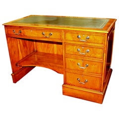 English Bench-Made Repro, Inlaid "Pippy" Yewwood Chippendale Style Computer Desk