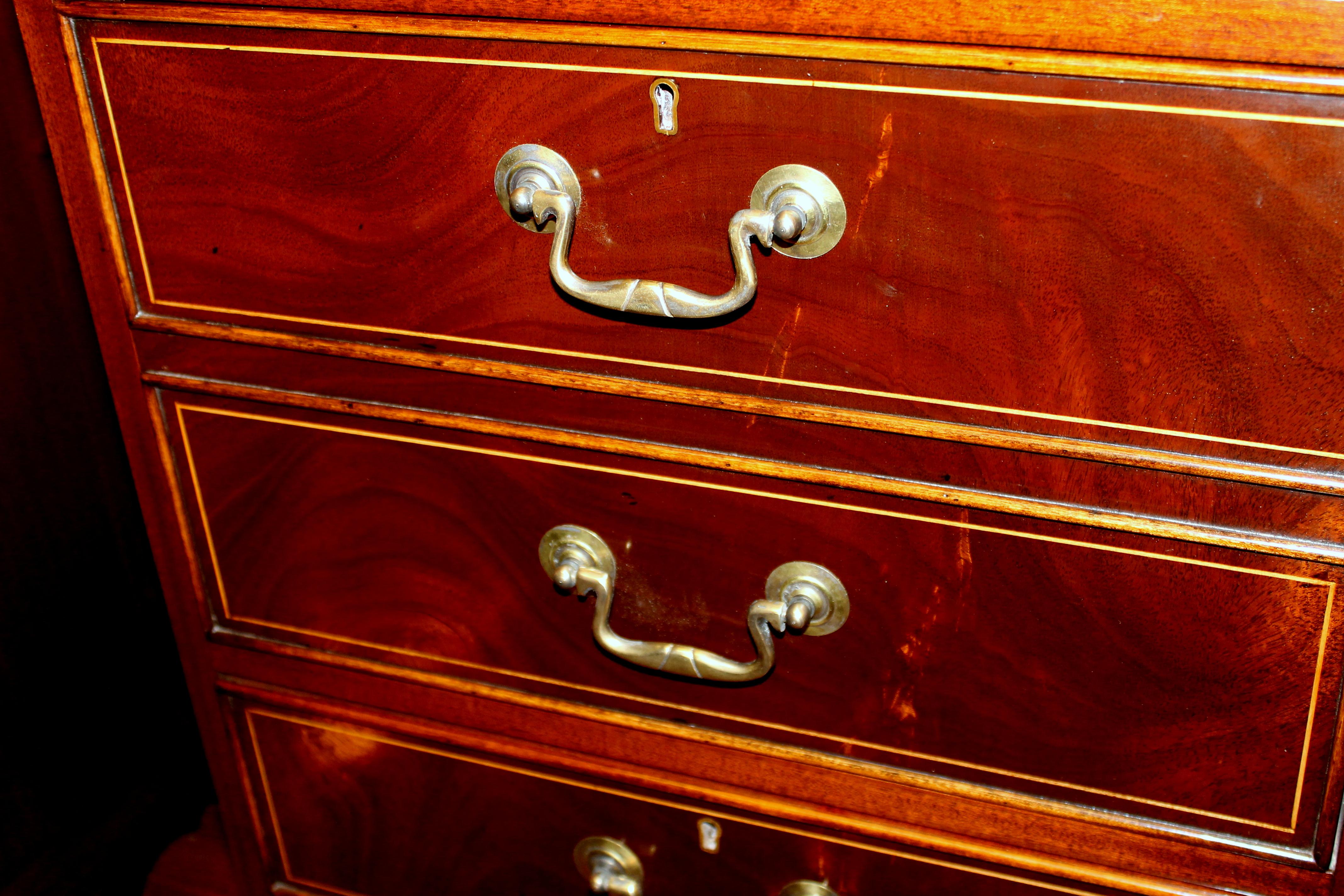 English Bench-Made Reprod, Inlaid Mahogany Two-Drawer File Cabinet with Leather 1