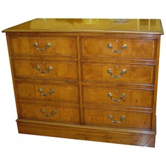 English Bench-Made Reprod, Inlaid Pippy Yew-Wood Four-Drawer File Chest