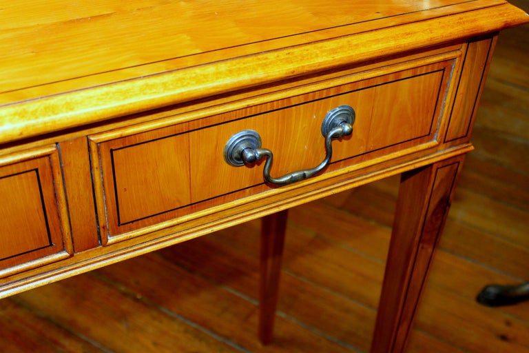 English BenchMade Reproduction Inlaid YewWood TwoDrawer Side Table