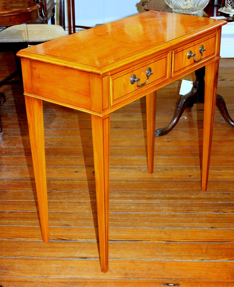 English BenchMade Reproduction Inlaid YewWood TwoDrawer Side Table