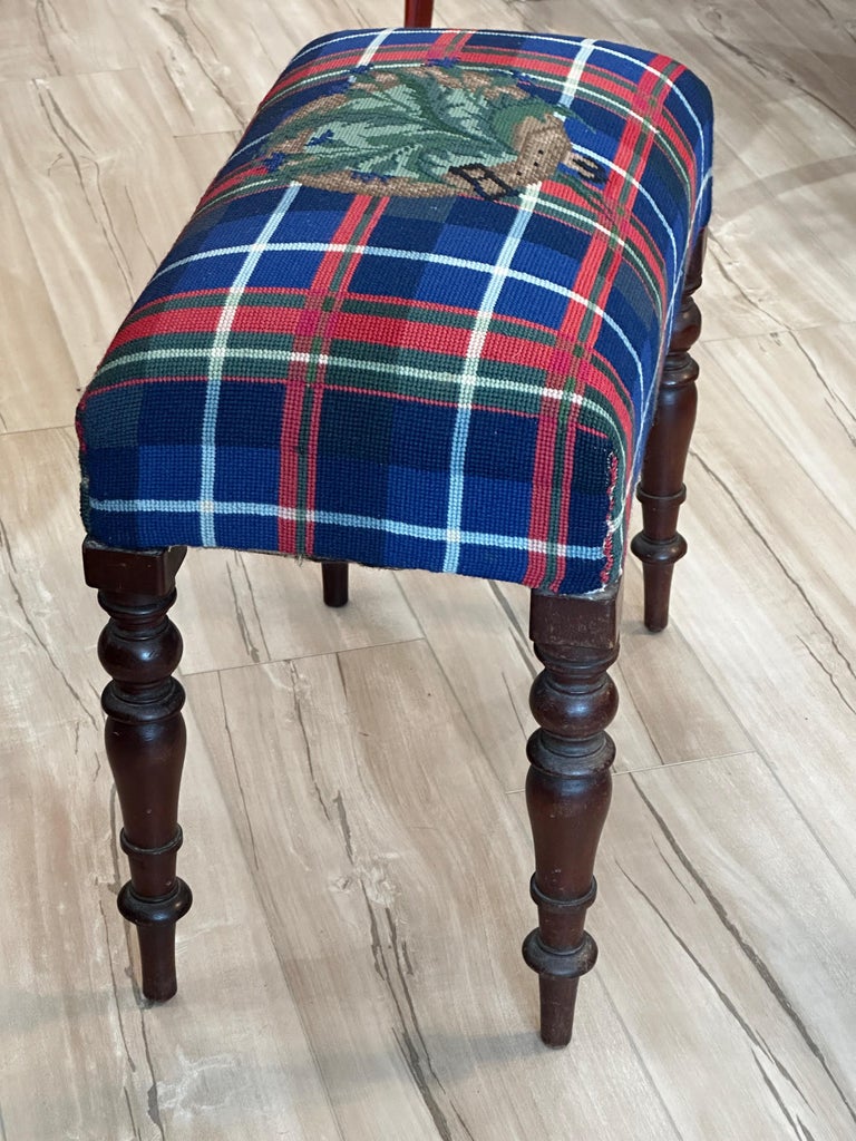 Hand-Crafted English Bench with Custom Needlepoint Cover For Sale