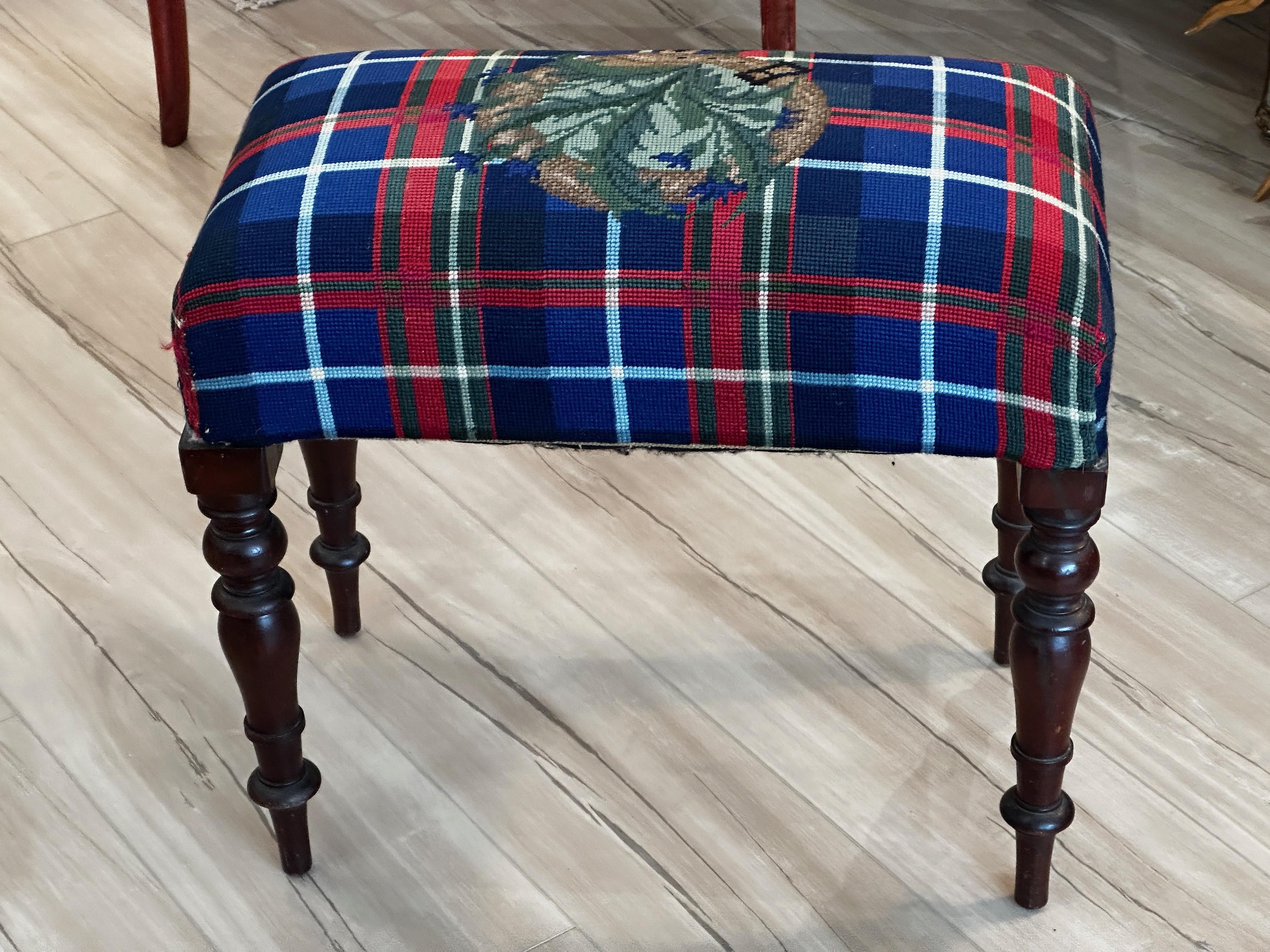 19th Century English Bench with Custom Needlepoint Cover