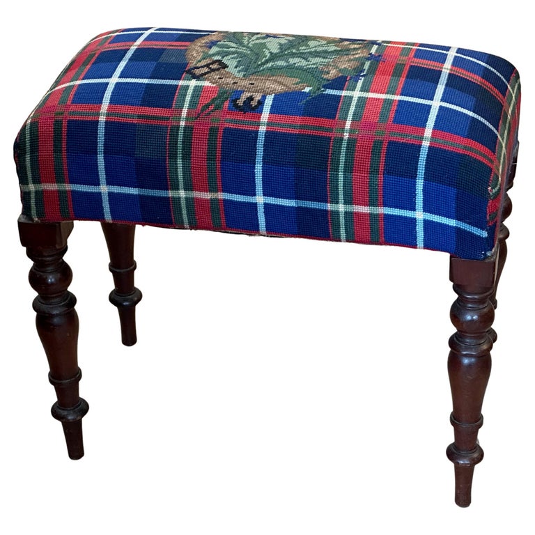 English Bench with Custom Needlepoint Cover For Sale