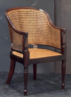 Englischer Bergere-Sessel aus Mahagoni mit Rohrgeflecht aus der Regency-Periode