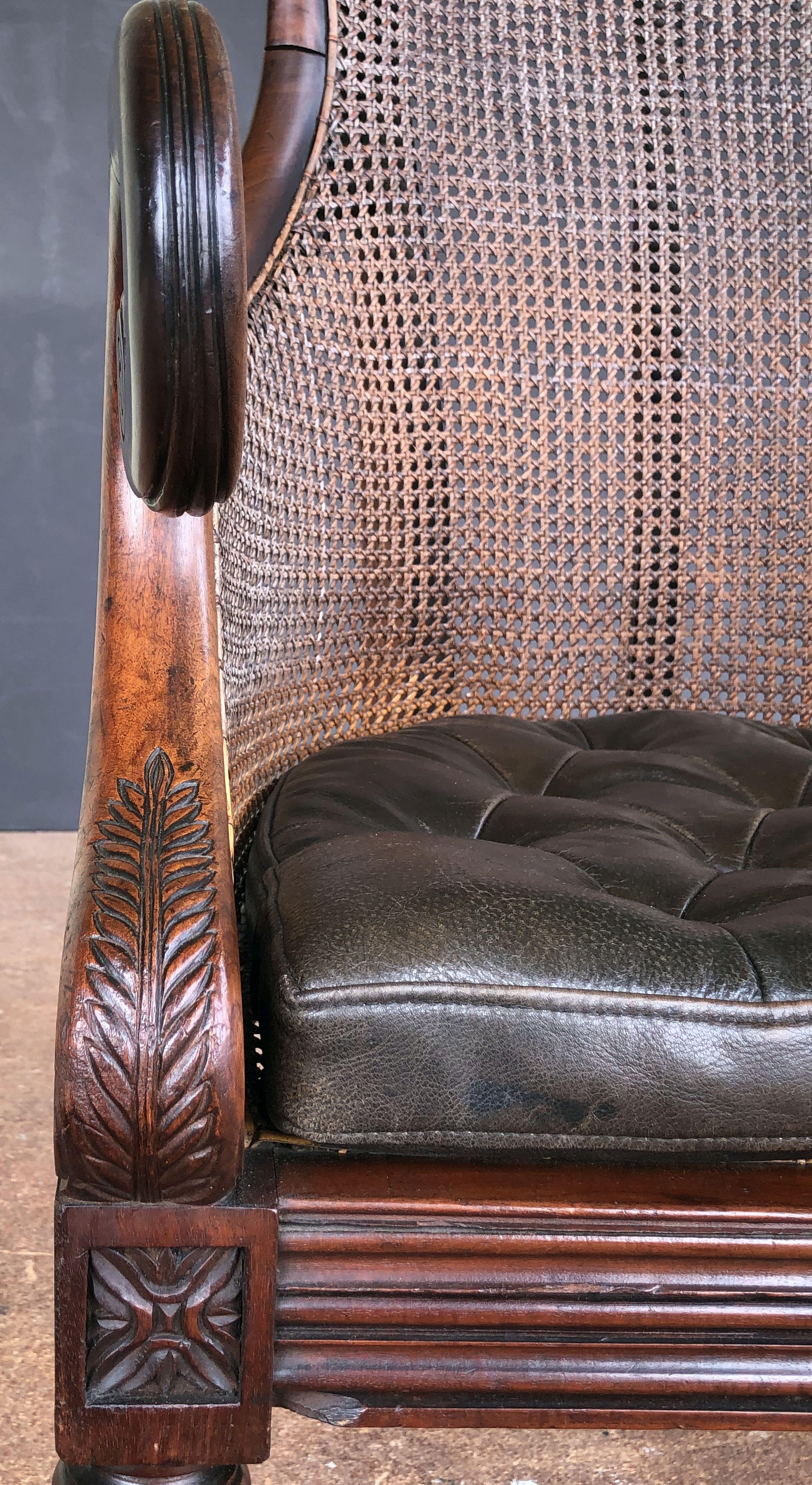 Englischer Bergere-Sessel aus Mahagoni mit Rohrgeflecht aus der Regency-Periode 6