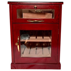 Humidor inglese in vetro smussato e ottone montato su mogano