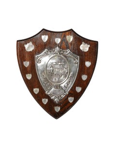 English Billiards Trophy Shield Plaque in Oak with Silvered Mount, circa 1900