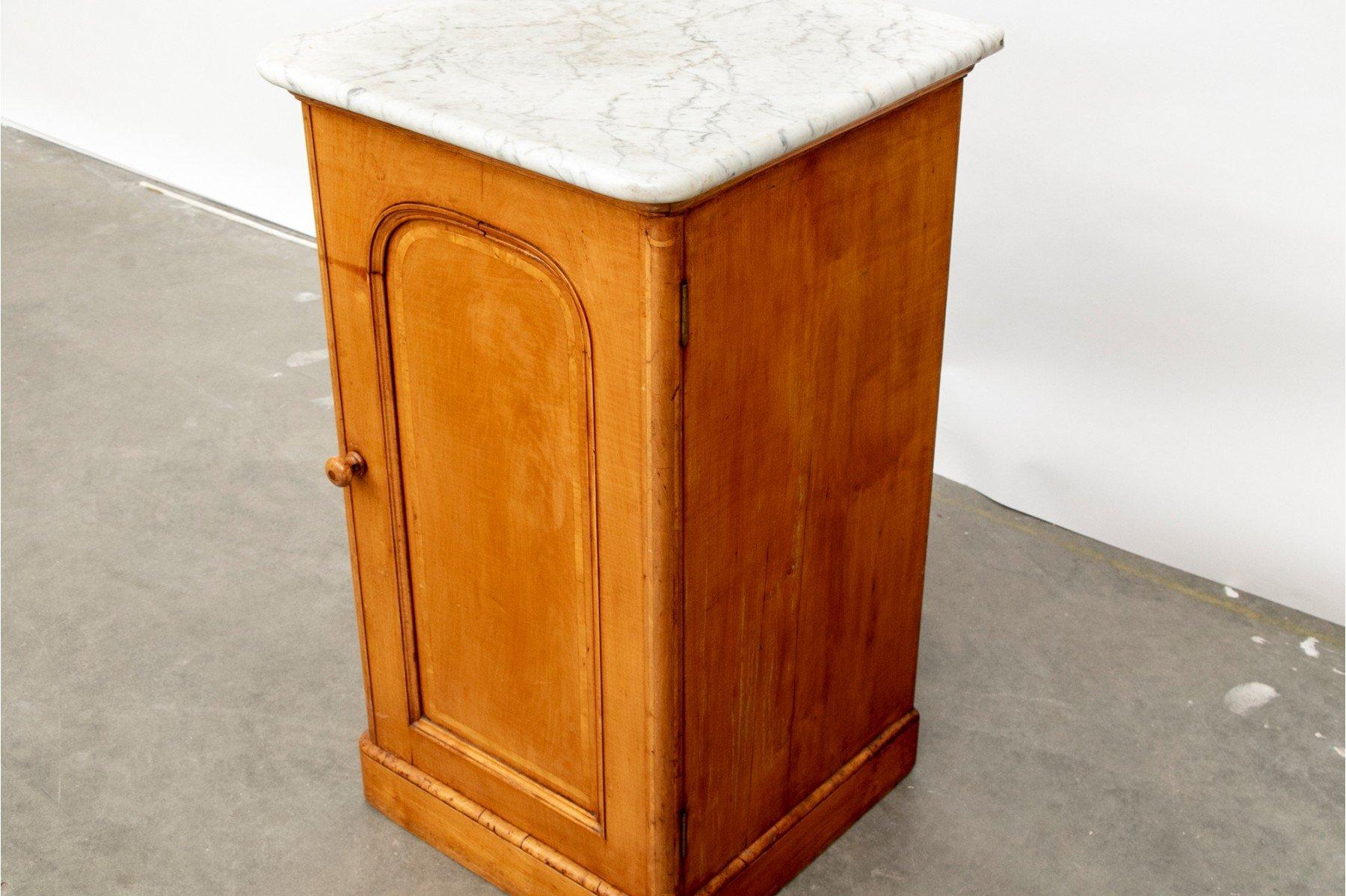 English Birch Night Stand or Cabinet With Marble Top For Sale 2
