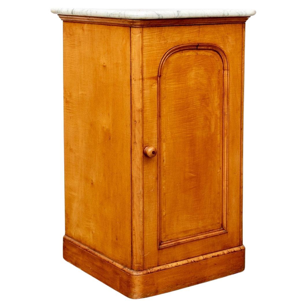 English Birch Night Stand or Cabinet With Marble Top